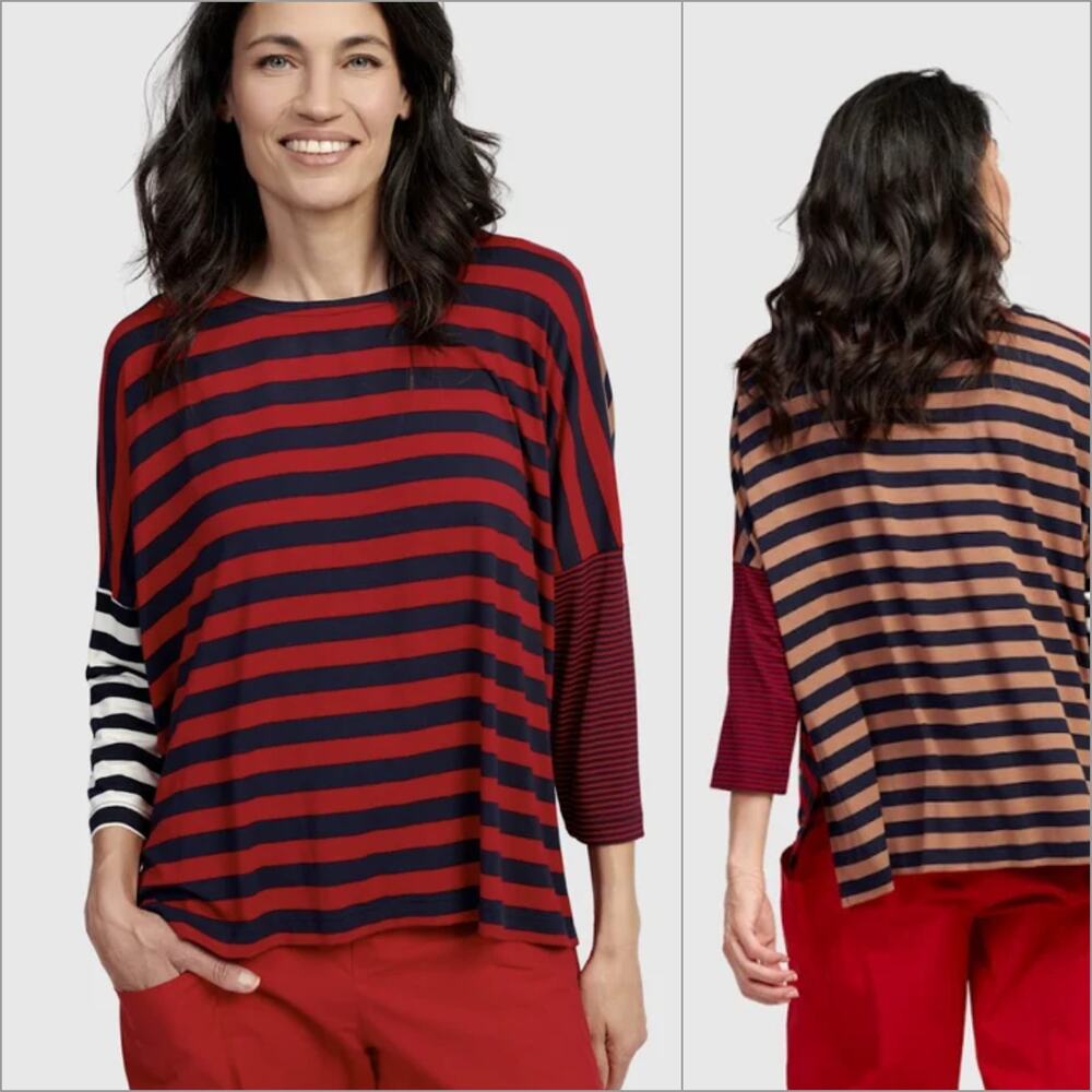 ALEMBIKA Women's Red Color Block Strip Top Boxy oversize sz 6